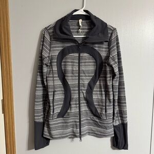 Lululemon Athletica Gray and Black Striped Performance Wear Jacket Size 8